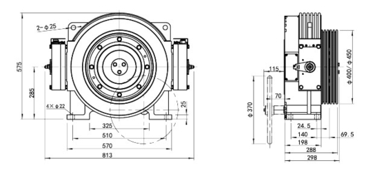 ZFW400L S Dia.400 / 450mm Elevator Machine Lift Hoisting Motor Elevator Traction System